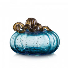 Load image into Gallery viewer, 6.69"D Hand Blown Blue Glitter Glass Pumpkin Decor