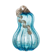 Load image into Gallery viewer, 8.46"H Hand Blown Blue Glitter Glass Pumpkin Decor