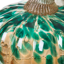 Load image into Gallery viewer, 4.13''H Hand Blown Blue/Gold Glitter Glass Pumpkin Table Accent Decor