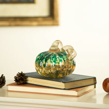 Load image into Gallery viewer, 4.13''H Hand Blown Blue/Gold Glitter Glass Pumpkin Table Accent Decor