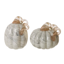 Load image into Gallery viewer, S/2 Hand Blown Gray Marbleized Glass Pumpkin Decor