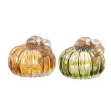 Load image into Gallery viewer, S/2 Green & Amber Crackle Glass Short Pumpkin(in same size)