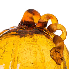 Load image into Gallery viewer, S/2 Hand Blown Amber Crackle Glass Pumpkin Decor