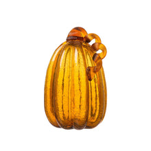 Load image into Gallery viewer, S/2 Hand Blown Amber Crackle Glass Pumpkin Decor