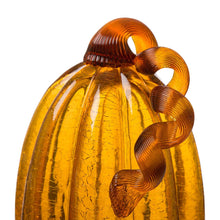 Load image into Gallery viewer, S/2 Hand Blown Amber Crackle Glass Pumpkin Decor