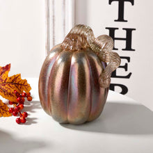 Load image into Gallery viewer, S/2 Blue/Gold Glittery Glass Pumpkin Decor