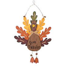 Load image into Gallery viewer, Handcrafted Wooden "Give Thanks" Turkey Wall Hanging Decor