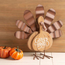Load image into Gallery viewer, 12.28" L Wooden Metal Turkey Table Decor Thanksgiving Decorative