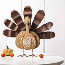 Load image into Gallery viewer, 12.28" L Wooden Metal Turkey Table Decor Thanksgiving Decorative