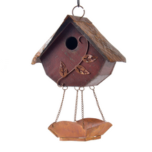 Load image into Gallery viewer, 12.91"H Rustic Garden Distressed Wooden Decorative Birdhouse With Bird Bath