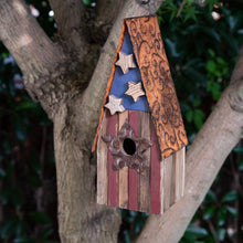 Load image into Gallery viewer, 12.4 Inch Height Wooden Patriotic Distressed Garden Birdhouse with Stars