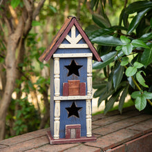 Load image into Gallery viewer, 12.6"H Hanging Patriotic Two-Tiered Distressed Wooden/Iron Garden Birdhouse