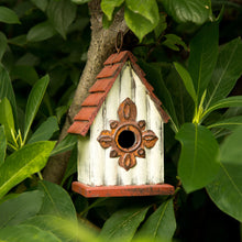 Load image into Gallery viewer, Tall White/Red Hand Painted Wood Birdhouse, 8.94"