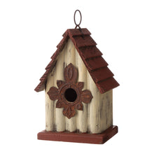 Load image into Gallery viewer, Tall White/Red Hand Painted Wood Birdhouse, 8.94"