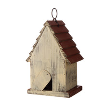 Load image into Gallery viewer, Tall White/Red Hand Painted Wood Birdhouse, 8.94"