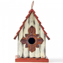 Load image into Gallery viewer, Tall White/Red Hand Painted Wood Birdhouse, 8.94"