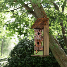 Load image into Gallery viewer, 14.45"H Hanging Two-Tiered Distressed Wooden Garden Bird House With Flowers