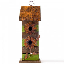 Load image into Gallery viewer, 14.45"H Hanging Two-Tiered Distressed Wooden Garden Bird House With Flowers