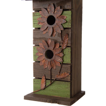 Load image into Gallery viewer, 14.45"H Hanging Two-Tiered Distressed Wooden Garden Bird House With Flowers