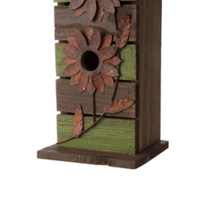 Load image into Gallery viewer, 14.45"H Hanging Two-Tiered Distressed Wooden Garden Bird House With Flowers