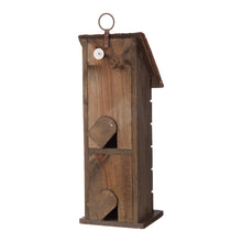 Load image into Gallery viewer, 14.45"H Hanging Two-Tiered Distressed Wooden Garden Bird House With Flowers