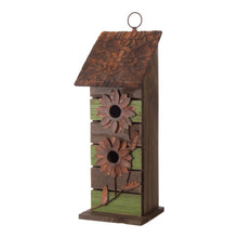 Load image into Gallery viewer, 14.45"H Hanging Two-Tiered Distressed Wooden Garden Bird House With Flowers