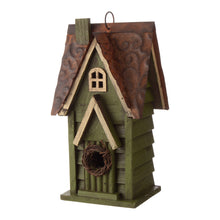 Load image into Gallery viewer, 11.93"H Tall Green Hand Painted Wood Birdhouse