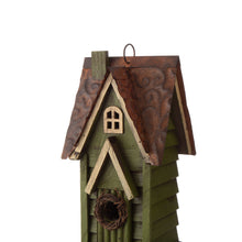 Load image into Gallery viewer, 11.93"H Tall Green Hand Painted Wood Birdhouse