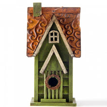 Load image into Gallery viewer, 11.93"H Tall Green Hand Painted Wood Birdhouse