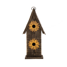 Load image into Gallery viewer, Glitzhome Distressed Two Flowers Wooden Garden Birdhouse 14.17 Inch