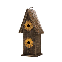 Load image into Gallery viewer, Glitzhome Distressed Two Flowers Wooden Garden Birdhouse 14.17 Inch