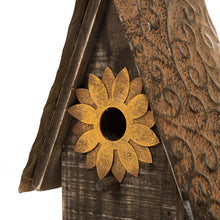 Load image into Gallery viewer, Glitzhome Distressed Two Flowers Wooden Garden Birdhouse 14.17 Inch
