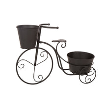 Load image into Gallery viewer, 15"H Hand Painted Black Metal Standing Bicycle Plant Stand