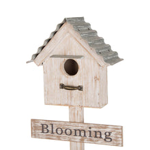 Load image into Gallery viewer, 24.5"H Farmhouse Galvanized Metal Outdoor Plant Stand with a Birdhouse Décor