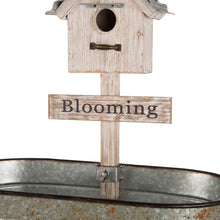 Load image into Gallery viewer, 24.5"H Farmhouse Galvanized Metal Outdoor Plant Stand with a Birdhouse Décor