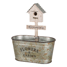 Load image into Gallery viewer, 24.5"H Farmhouse Galvanized Metal Outdoor Plant Stand with a Birdhouse Décor
