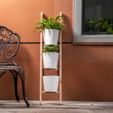 Load image into Gallery viewer, 42"H Enameled Metal/Wood 3-Tier Leaning Ladder Plant Stand