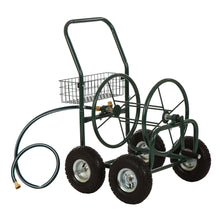 Load image into Gallery viewer, 34.45''H Green Garden Hose Reel Cart with Wheels and Steel Basket