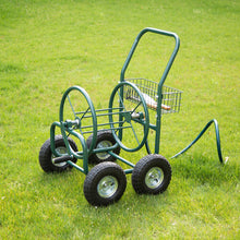 Load image into Gallery viewer, 34.45''H Green Garden Hose Reel Cart with Wheels and Steel Basket