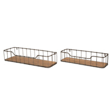 Load image into Gallery viewer, Farmhouse Ructic Metal Wooden Wall Storage Basket Shelves, Set of 2