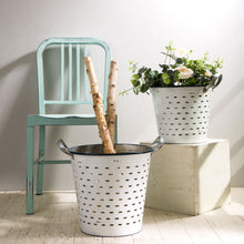 Load image into Gallery viewer, Galvanized Round Metal Planters Storage Organizer With Burlap Handles, Set of 2