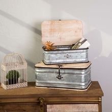 Load image into Gallery viewer, S/2 Galvanized Wood Storage Chests