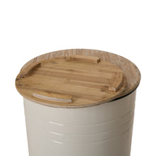 Load image into Gallery viewer, White Farmhouse Metal Enamel Storage Accent Table or Stool with Round Wood Lid, Set of 2