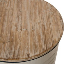Load image into Gallery viewer, White Farmhouse Metal Enamel Storage Accent Table or Stool with Round Wood Lid, Set of 2
