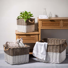 Load image into Gallery viewer, Set of 3pcs Natural/White Square Willow Baskets