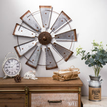 Load image into Gallery viewer, 22.05"D Farmhouse Metal Galvanized Wind Spinner Wall Décor