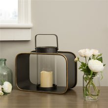 Load image into Gallery viewer, Contemporary Metal Lantern with Glass Hanging Decorative Candle Holder 13" H