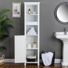Load image into Gallery viewer, 65.50"H Wooden Floor Storage Cabinet with 3-Shelf and 1 Shutter Door, White