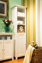 Load image into Gallery viewer, 65.50"H Wooden Floor Storage Cabinet with 3-Shelf and 1 Shutter Door, White