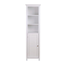 Load image into Gallery viewer, 65.50"H Wooden Floor Storage Cabinet with 3-Shelf and 1 Shutter Door, White